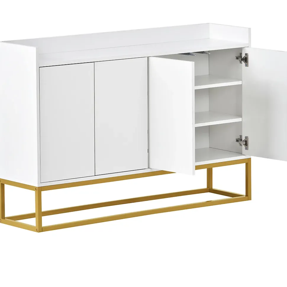 Buffet Moderne 4 Portes sans Poignées - Meuble de Rangement design pour Salon ou Salle à Manger - Blanc - 120x30x80 cm