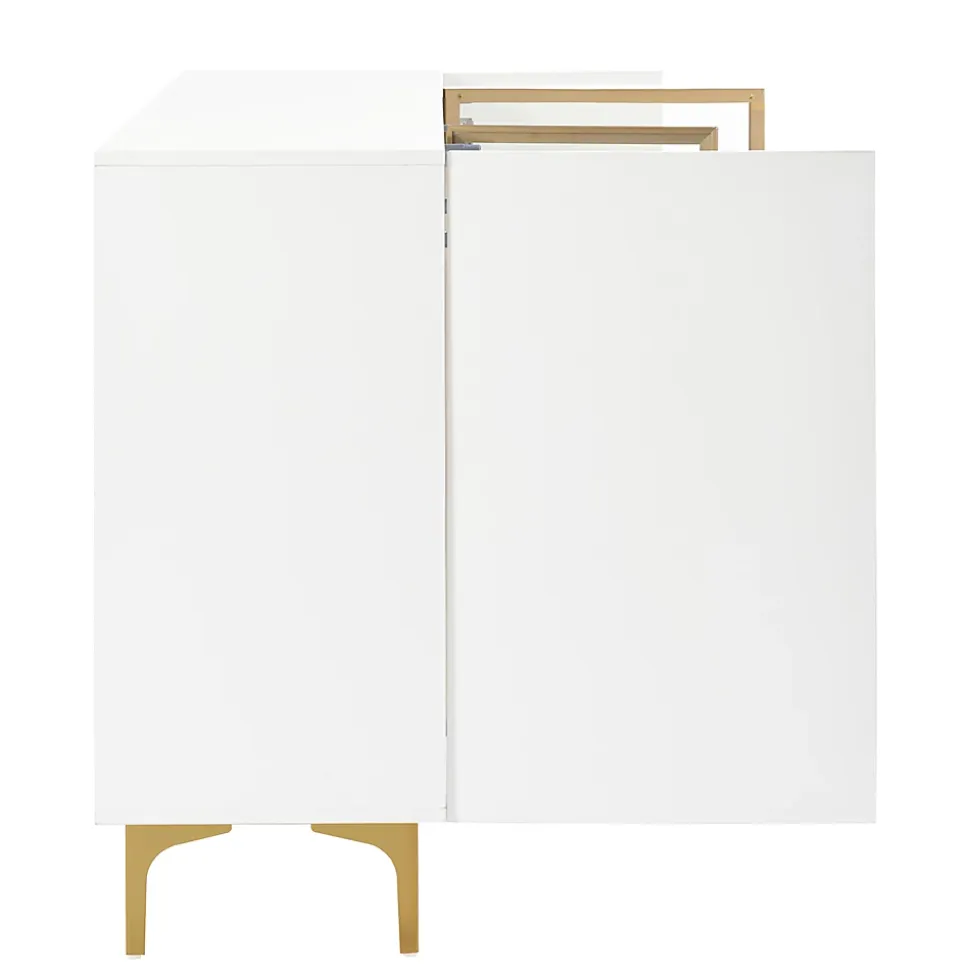 Buffet Moderne avec 4 Portes et Panneaux en Verre et Métal, Bahut Contemporain de Salon en MDF - 150x38x85 cm, Blanc