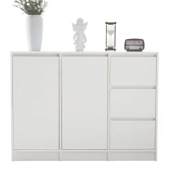 Buffet Moderne avec 2 Portes et 3 Tiroirs, Rangement avec Étagères Réglables pour Salon ou Cuisine - Blanc - 120x35x90 cm