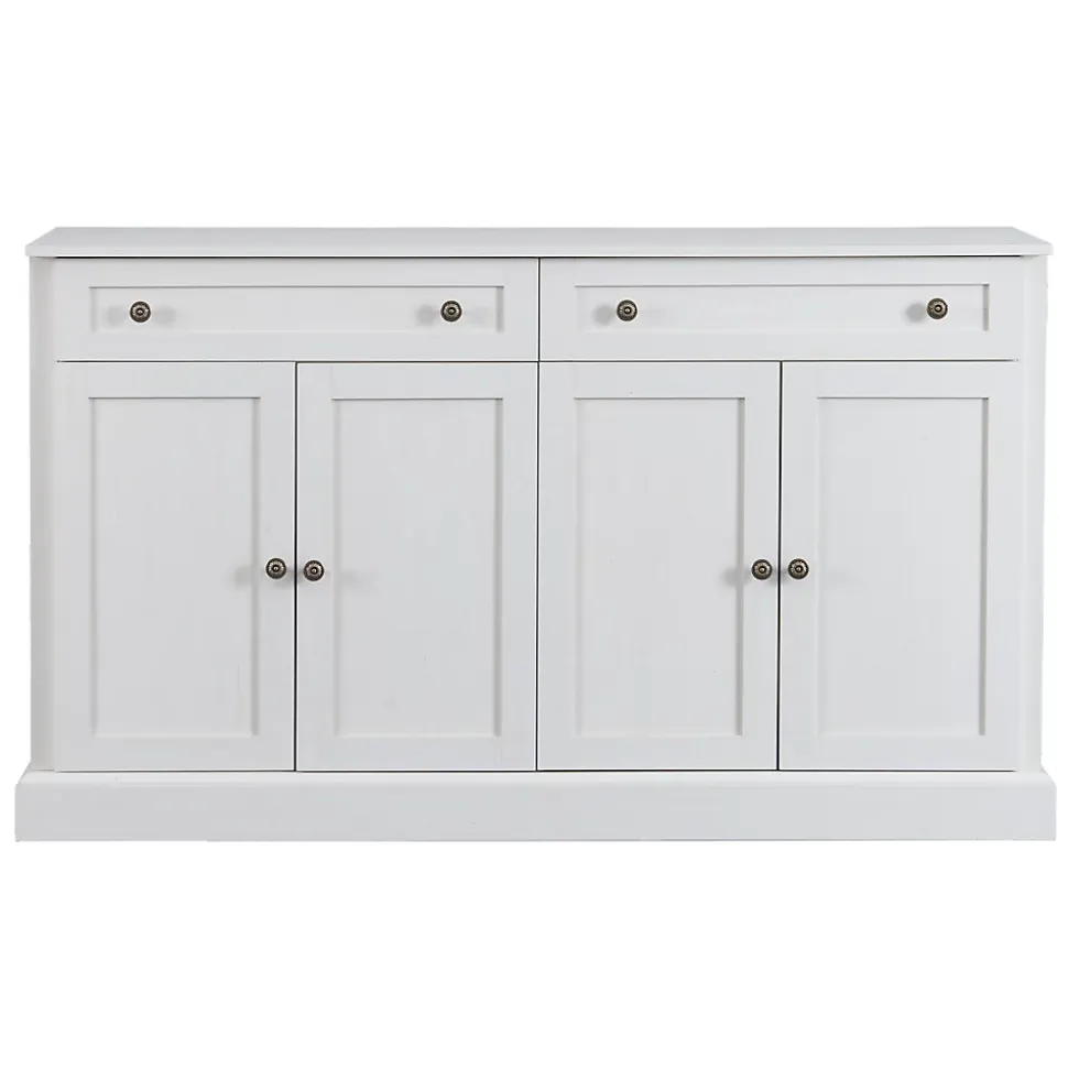 Buffet Moderne avec 4 Portes et 2 Tiroirs - Rangement pour Salon ou Salle à Manger - Panneaux de Particules - Blanc - 150x40x86 cm
