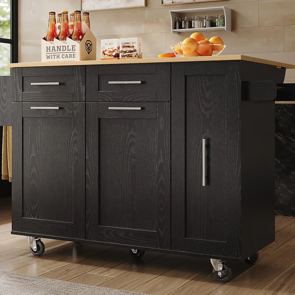 Buffet Moderne Avec Espace De Rangement Et Étagère à Collation Rétractable, Noir