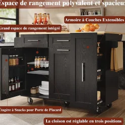 Buffet Moderne Avec Espace De Rangement Et Étagère à Collation Rétractable, Noir