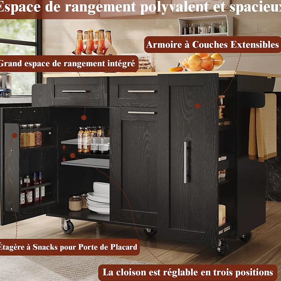 Buffet Moderne Avec Espace De Rangement Et Étagère à Collation Rétractable, Noir