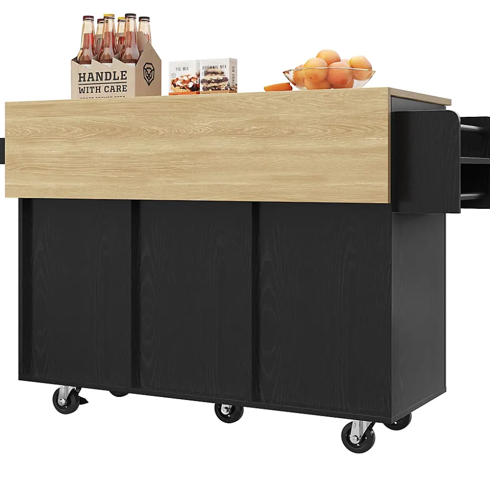 Buffet Moderne Avec Espace De Rangement Et Étagère à Collation Rétractable, Noir