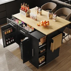 Buffet Moderne Avec Espace De Rangement Et Étagère à Collation Rétractable, Noir