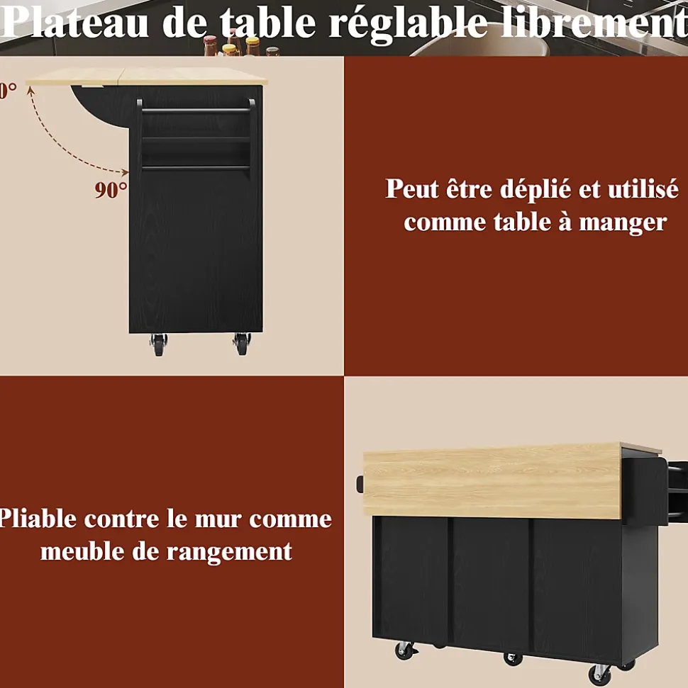 Buffet Moderne Avec Espace De Rangement Et Étagère à Collation Rétractable, Noir