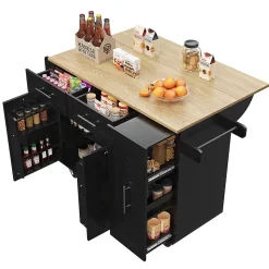 Buffet Moderne Avec Espace De Rangement Et Étagère à Collation Rétractable, Noir