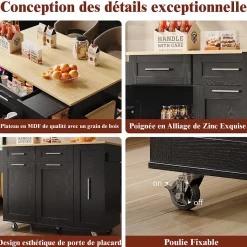 Buffet Moderne Avec Espace De Rangement Et Étagère à Collation Rétractable, Noir