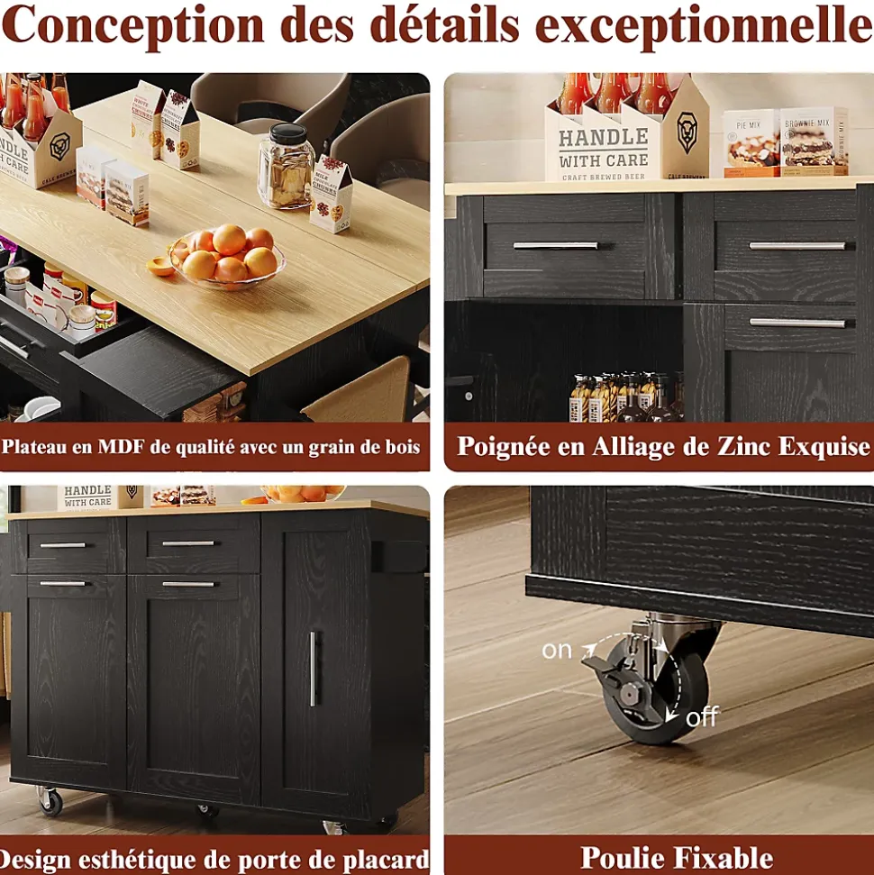 Buffet Moderne Avec Espace De Rangement Et Étagère à Collation Rétractable, Noir