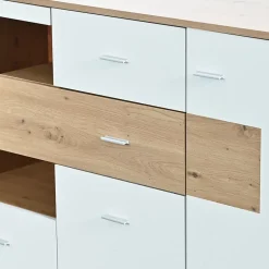 Buffet Moderne Avec Grand Espace De Rangement Et Éclairage LED,160x40x77cm,2 Portes,4 Tiroirs,blanc