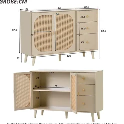 Buffet Moderne avec Portes et Tiroirs, Bahut de Rangement en aggloméré pour Salon ou Salle à Manger - 120x40x60 cm - Beige