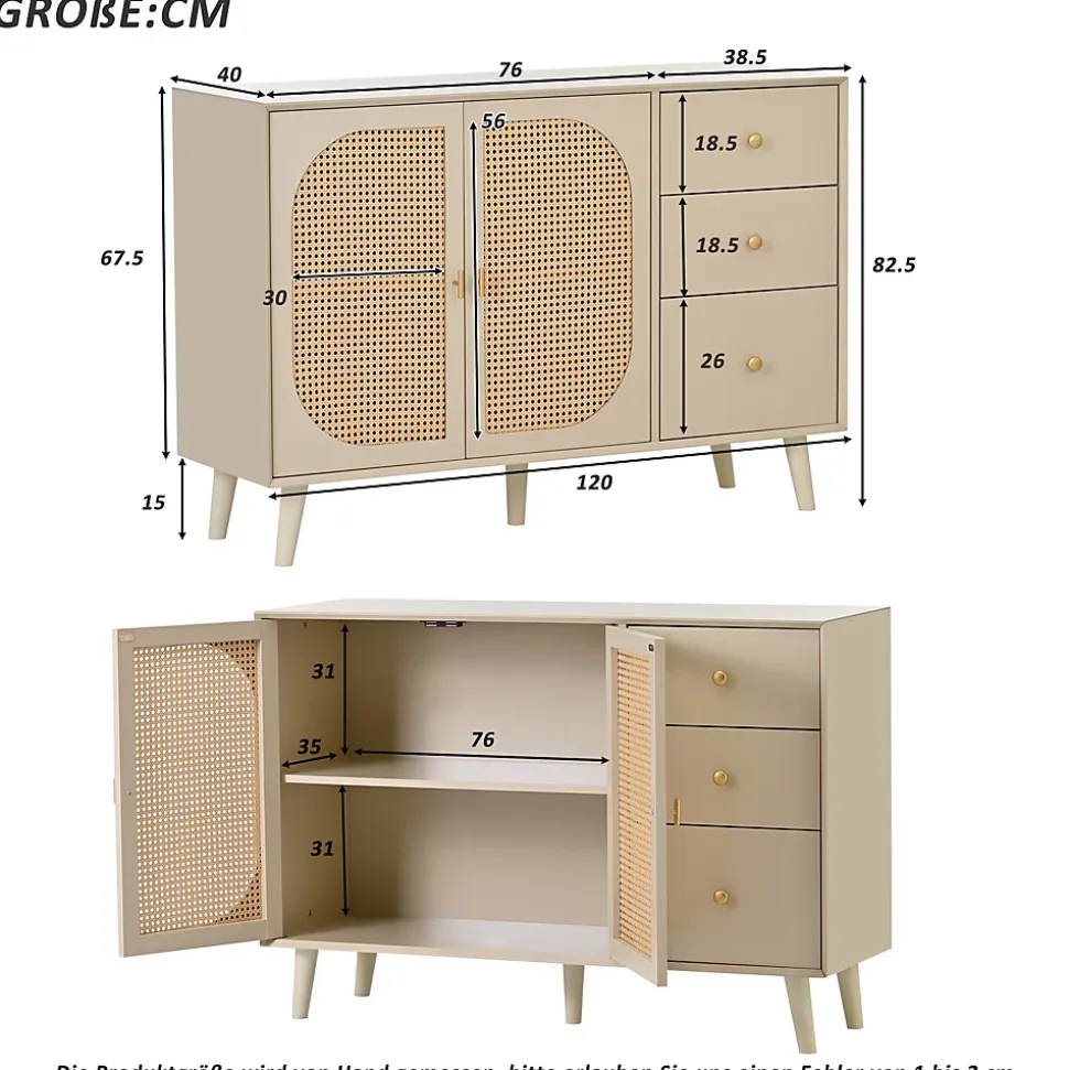 Buffet Moderne avec Portes et Tiroirs, Bahut de Rangement en aggloméré pour Salon ou Salle à Manger - 120x40x60 cm - Beige
