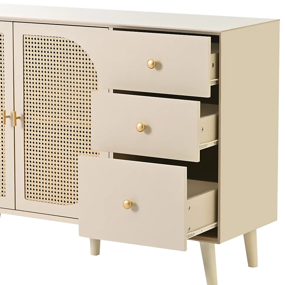 Buffet Moderne avec Portes et Tiroirs, Bahut de Rangement en aggloméré pour Salon ou Salle à Manger - 120x40x60 cm - Beige