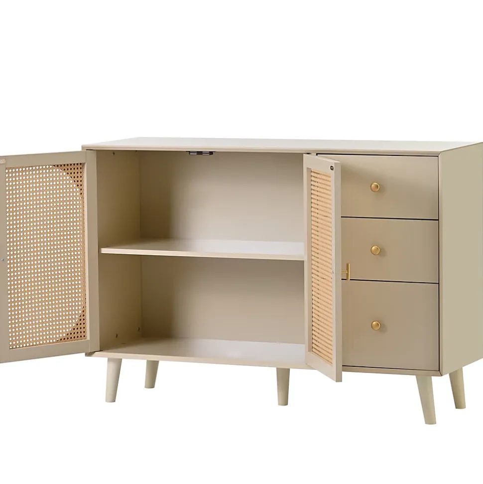 Buffet Moderne avec Portes et Tiroirs, Bahut de Rangement en aggloméré pour Salon ou Salle à Manger - 120x40x60 cm - Beige
