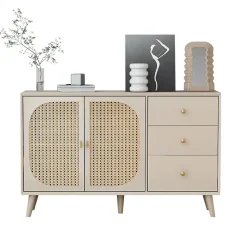 Buffet Moderne avec Portes et Tiroirs, Bahut de Rangement en aggloméré pour Salon ou Salle à Manger - 120x40x60 cm - Beige