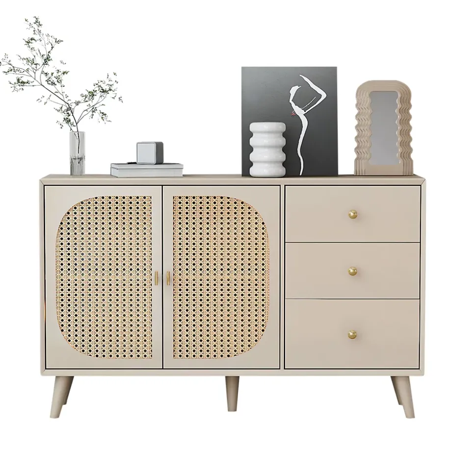 Buffet Moderne avec Portes et Tiroirs, Bahut de Rangement en aggloméré pour Salon ou Salle à Manger - 120x40x60 cm - Beige