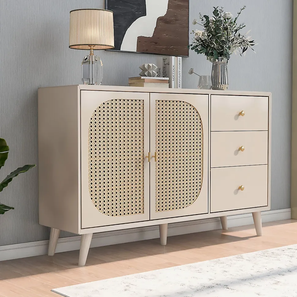 Buffet Moderne avec Portes et Tiroirs, Bahut de Rangement en aggloméré pour Salon ou Salle à Manger - 120x40x60 cm - Beige