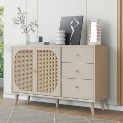 Buffet Moderne avec Portes et Tiroirs, Bahut de Rangement en aggloméré pour Salon ou Salle à Manger - 120x40x60 cm - Beige