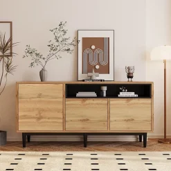 Buffet moderne en bois avec 3 portes 1 niche et étagère