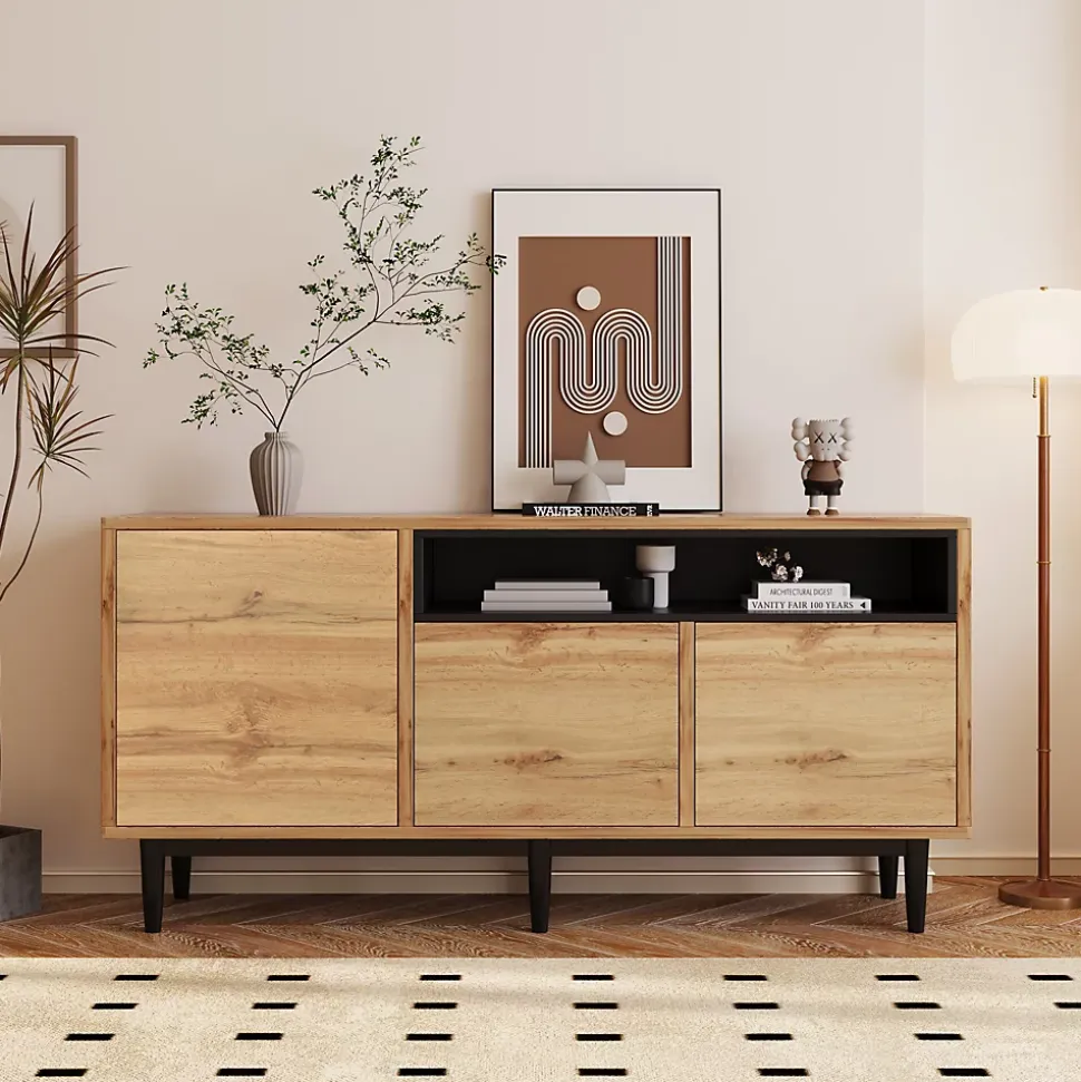 Buffet moderne en bois avec 3 portes 1 niche et étagère