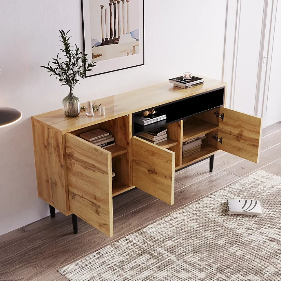 Buffet moderne en bois avec 3 portes 1 niche et étagère