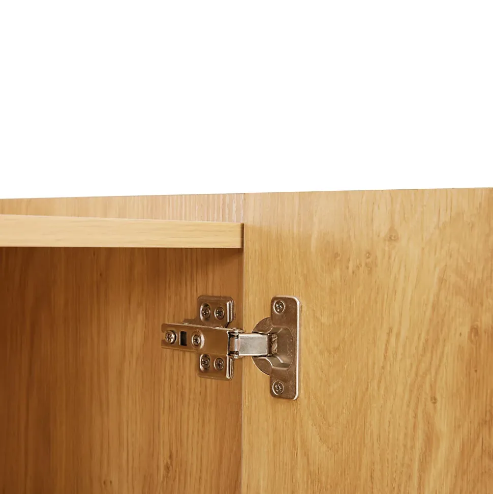 Buffet Moderne en Bois Naturel avec 4 Portes, Incrustations Métalliques - 160x40x78 cm, Naturel