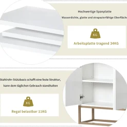 Buffet moderne minimaliste 4 portes sans poignées, Meuble élégant pour salle à manger, salon et cuisine, Blanc