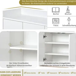 Buffet moderne minimaliste 4 portes sans poignées, Meuble élégant pour salle à manger, salon et cuisine, Blanc