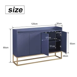 Buffet moderne minimaliste 4 portes sans poignées, Meuble élégant pour salle à manger, salon et cuisine, Bleu marine
