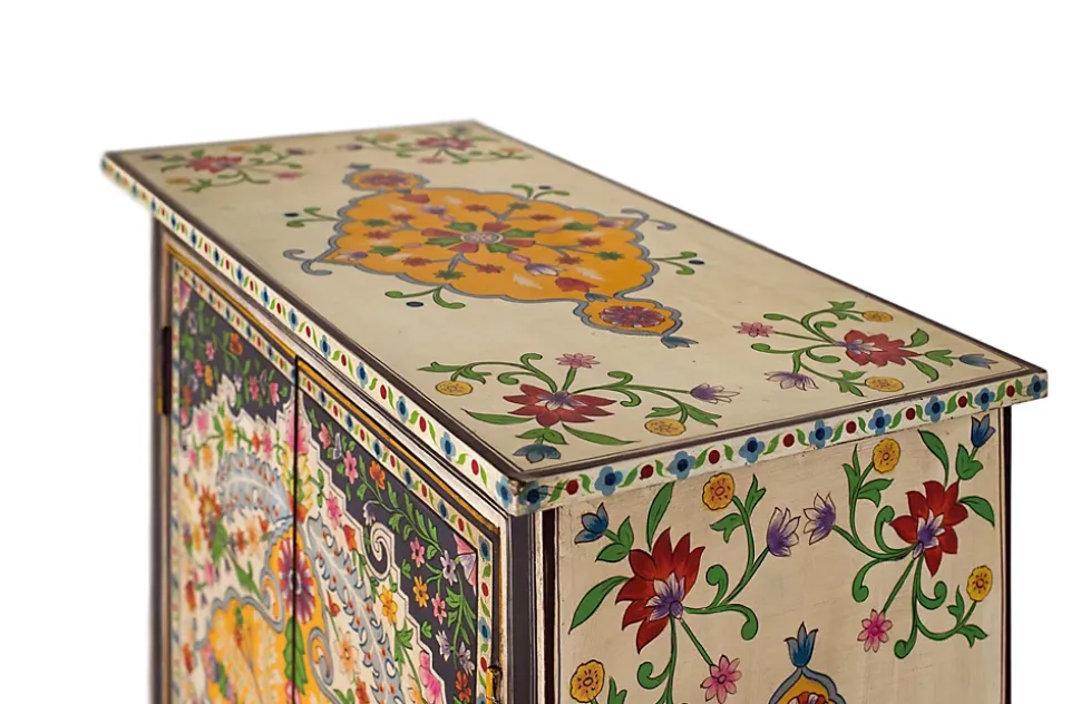 Buffet multicolore réalisé à la main en bois de manguier 80cm