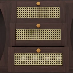 Buffet Naturel - Buffet avec Tiroirs et Portes Coulissantes en Rotin pour Salon et Salle à Manger - 140,5 x 40 x 76 cm