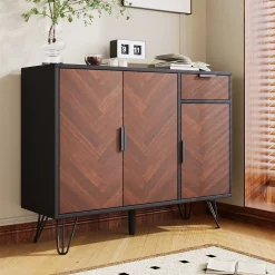 Buffet Noir - Buffet Salon avec Tiroir et Étagères Réglables en Hauteur pour Rangement Salon et Cuisine - 90 x 30 x 71,5 cm