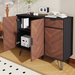 Buffet Noir - Buffet Salon avec Tiroir et Étagères Réglables en Hauteur pour Rangement Salon et Cuisine - 90 x 30 x 71,5 cm