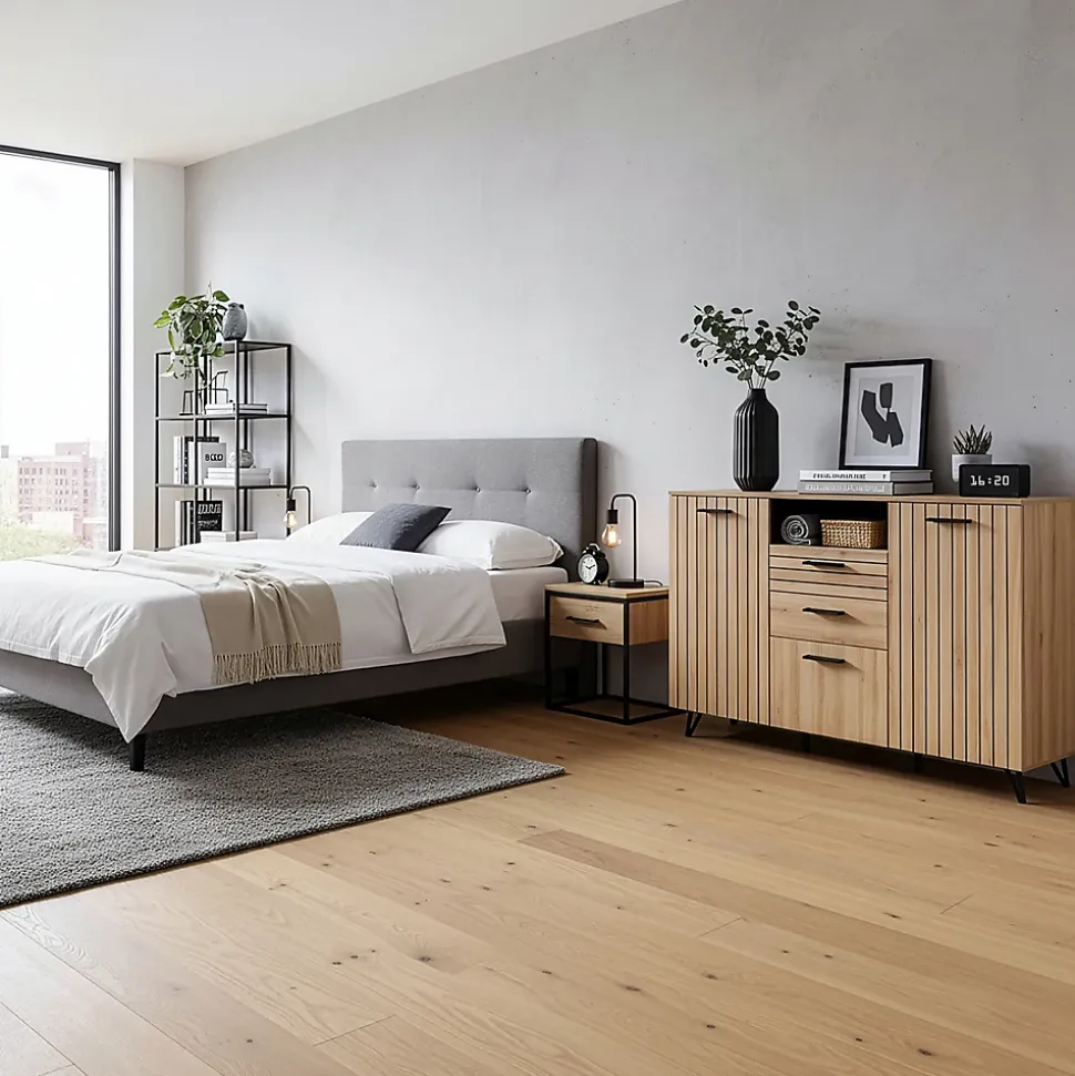 Buffet Noppen 100 x 150 x 38 cm effet chêne en.casa