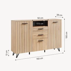 Buffet Noppen 100 x 150 x 38 cm effet chêne en.casa