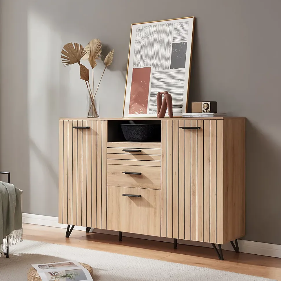 Buffet Noppen 100 x 150 x 38 cm effet chêne en.casa