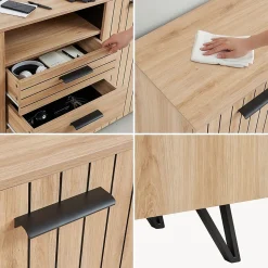 Buffet Noppen 100 x 150 x 38 cm effet chêne en.casa