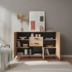 Buffet Noppen 100 x 150 x 38 cm effet chêne en.casa