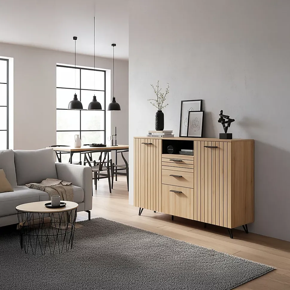 Buffet Noppen 100 x 150 x 38 cm effet chêne en.casa