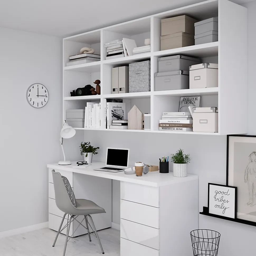 Buffet ouvert blanc 9 cases GoodHome Atomia H. 112,5 x L. 225 x P. 35 cm
