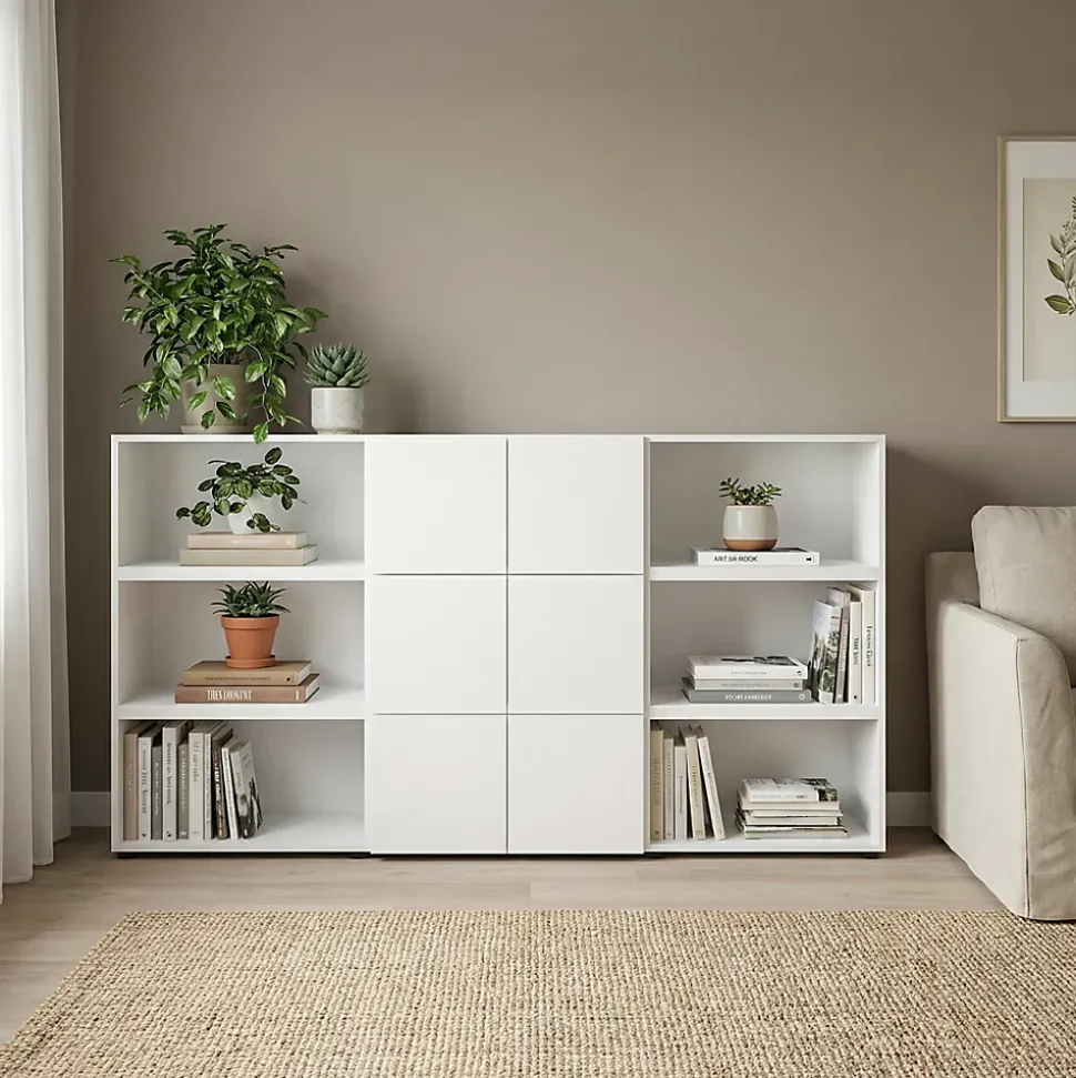 Buffet semi ouvert blanc 9 cases 6 portes GoodHome Atomia H. 112,5 x L. 225 x P. 37 cm
