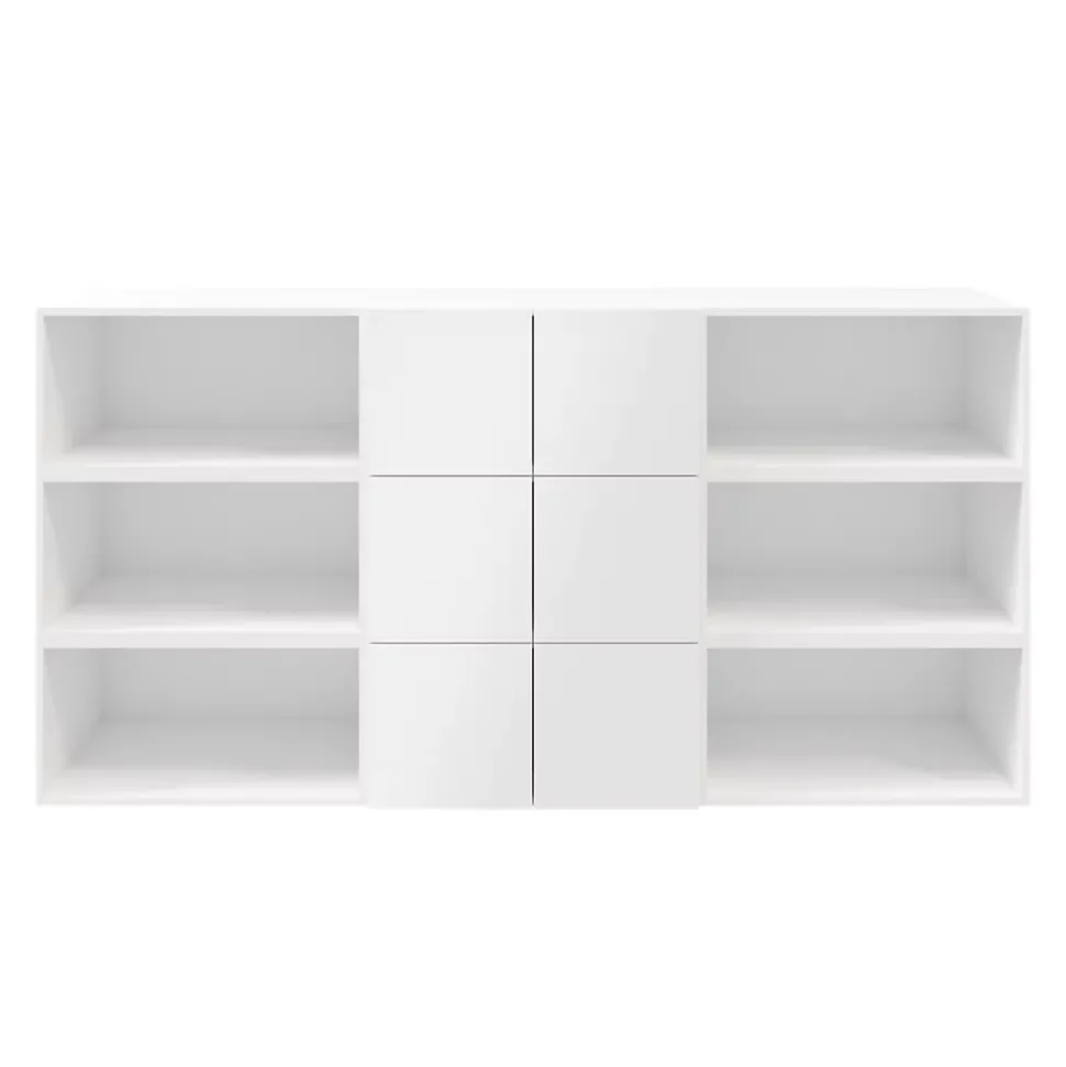 Buffet semi ouvert blanc 9 cases 6 portes GoodHome Atomia H. 112,5 x L. 225 x P. 37 cm