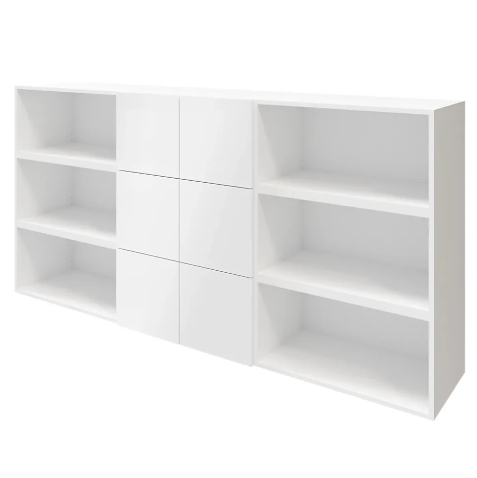 Buffet semi ouvert blanc 9 cases 6 portes GoodHome Atomia H. 112,5 x L. 225 x P. 37 cm