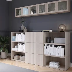 Buffet semi ouvert effet chêne 9 cases 6 portes GoodHome Atomia H. 112,5 x L. 225 x P. 37 cm