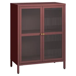 Buffet Säkylä acier verre ondulé 84 x 64 x 35 cm rouge bordeaux en.casa