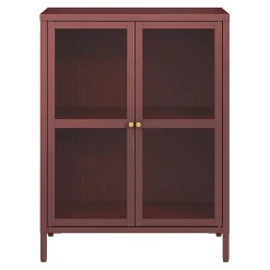 Buffet Säkylä acier verre ondulé 84 x 64 x 35 cm rouge bordeaux en.casa