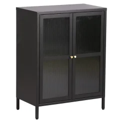 Buffet Säkylä acier verre ondulé 84 x 64 x 35 cm noir en.casa