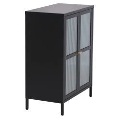 Buffet Säkylä acier verre ondulé 84 x 64 x 35 cm noir en.casa