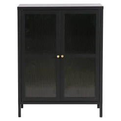 Buffet Säkylä acier verre ondulé 84 x 64 x 35 cm noir en.casa
