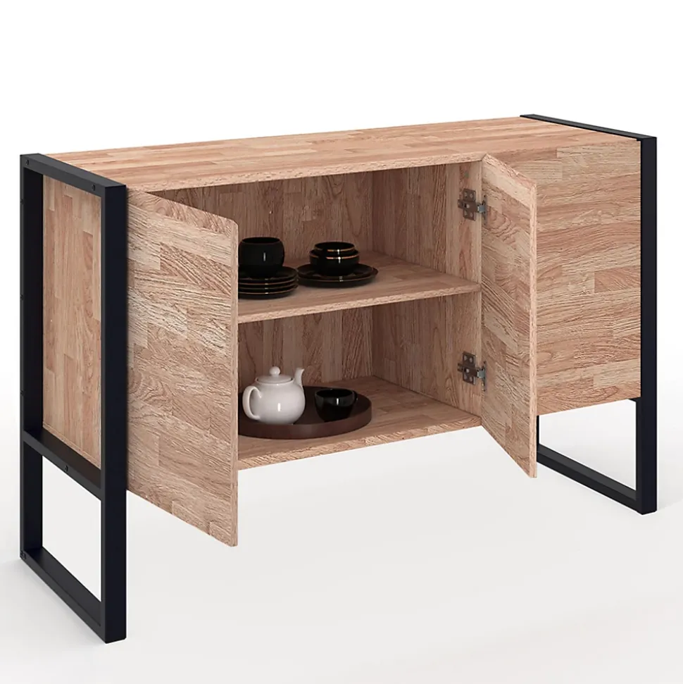 Buffet surélevé 110 cm OTTAWA 3 portes bois et noir design industriel